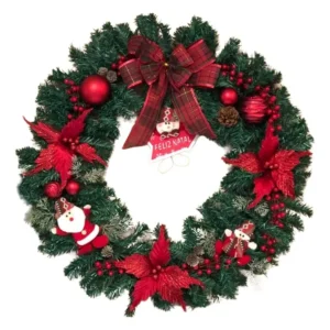 Guirlanda Natal Decoração Flores Bolas Laço 60cm
