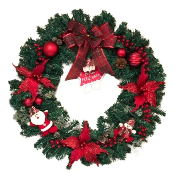 Guirlanda Natal Decoração Flores Bolas Laço 60cm