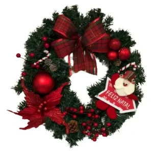 Guirlanda Feliz Natal Decoração Laço Flores Bola 45cm