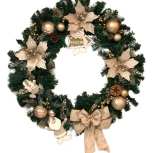 Guirlanda Decorada Feliz Natal Laço Flores 75cm