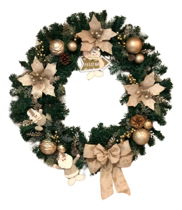 Guirlanda Decorada Feliz Natal Laço Flores 75cm