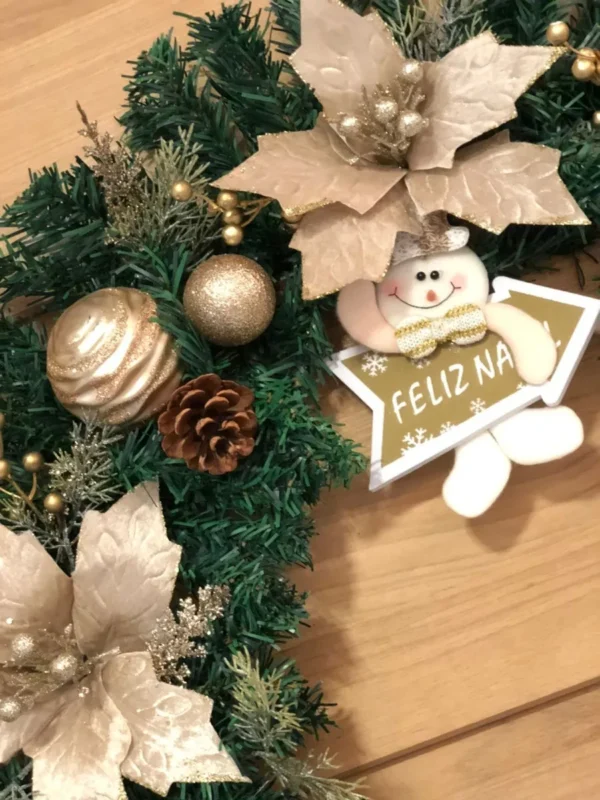 Guirlanda Decorada Feliz Natal Laço Flores 75cm - Imagem 4