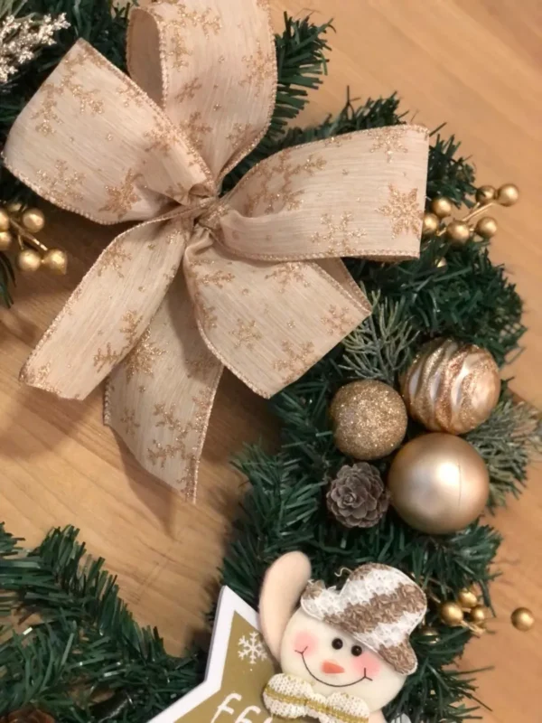 Guirlanda Decorada Feliz Natal Laço Flores 75cm - Imagem 3