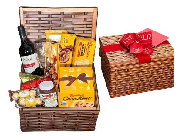 Cesta De Natal Caixa Grande Chocotone Bauducco Nutella Vinho - Imagem 3