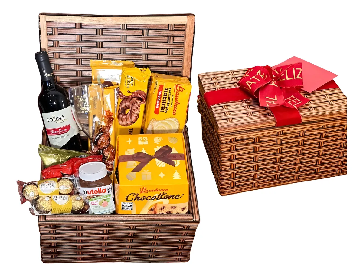 Cesta De Natal Caixa Grande Chocotone Bauducco Nutella Vinho - Imagem 3